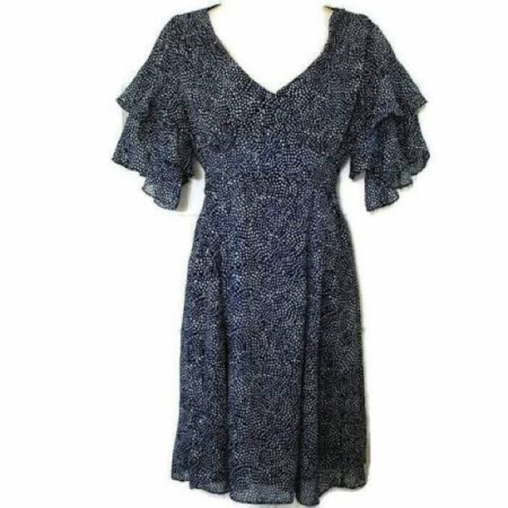 Betsey Johnson Navy Polka Dot Flutter Sleeve Dress